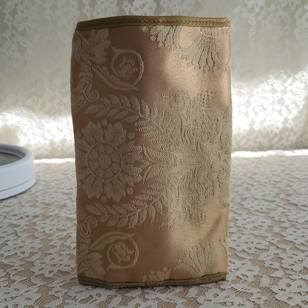 Gold Makeup or Jewelry travel bag. Hanging loop, 4 zipper compartments NWOT